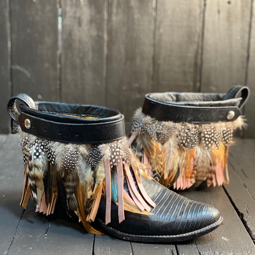 SOLD Size 11, Upcycled Justin Boots FauxyFurr Boho Boot